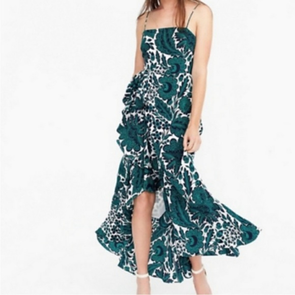 J. Crew Dresses & Skirts - J CREW 100% Silk Hi Low Maxi Dress Tropical Floral Green White Bow Size 20